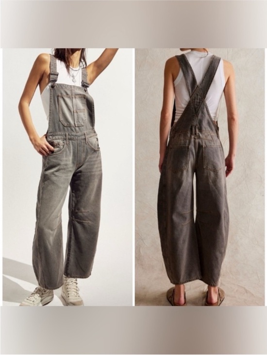 Free People Denim - NWOT Free People We The Free Good Luck Barrel Overalls - archive grey - XS